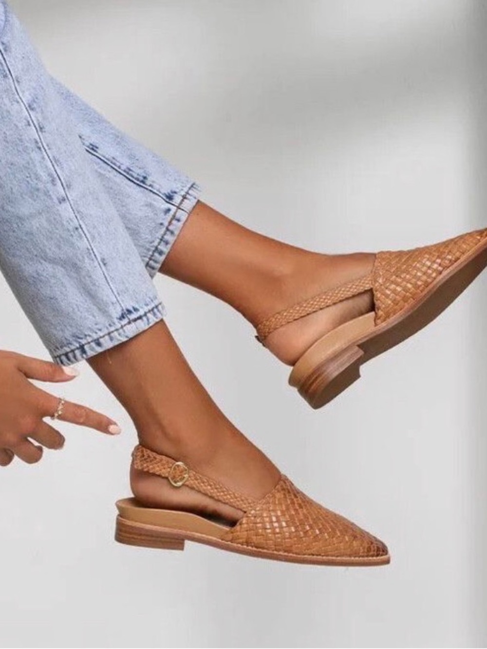 Bared Footwear Junco Braided Woven Leather Slingback Flats Tan Size 38/Size 8